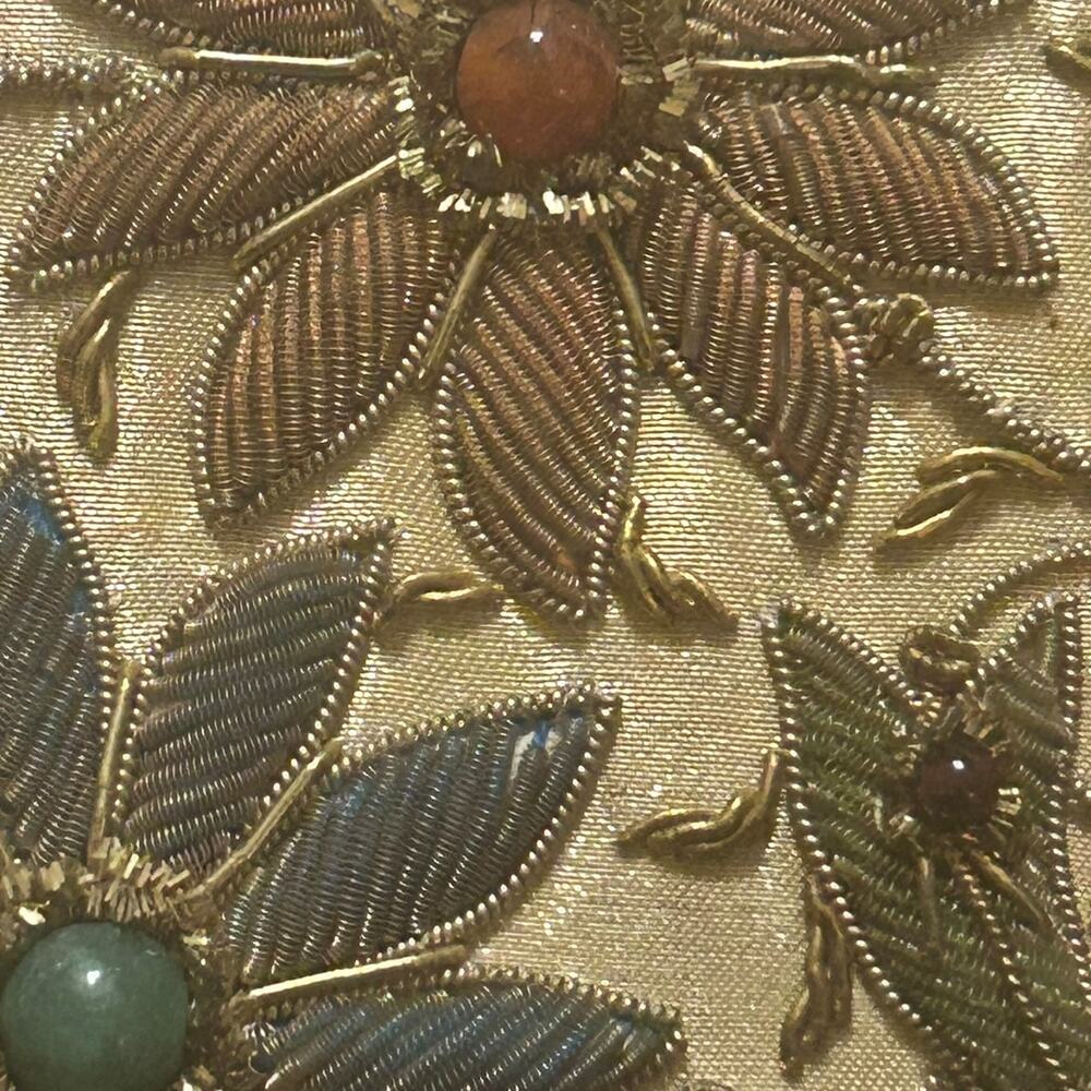 Vintage Kane M Shoulder Bag Purse Gold Beaded Floral Embroidered Stones Evening - Picture 8 of 16